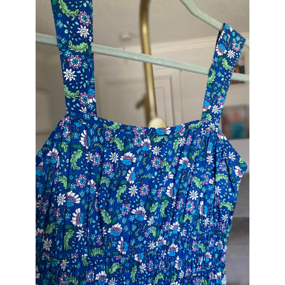 LOFT Blue Floral Smocked Maxi Dress Cottagecore Romantic Garden XS Wedding Party - Picture 4 of 8